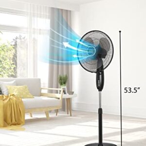 BLACK+DECKER BFSD116B 16" Oscillating Dual-Blade Stand Fan with Remote, Adjustable Height, Black