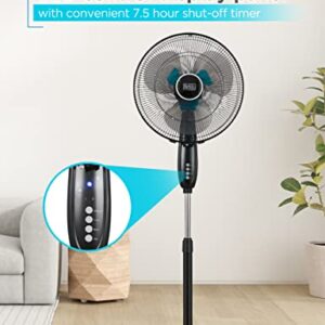 BLACK+DECKER BFSD116B 16" Oscillating Dual-Blade Stand Fan with Remote, Adjustable Height, Black