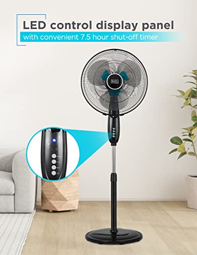 BLACK+DECKER BFSD116B 16" Oscillating Dual-Blade Stand Fan with Remote, Adjustable Height, Black