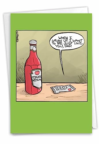 NobleWorks - 1 Funny Birthday Card Cartoons - Hilarious Comic Humor, Notecard with Envelope - Ketchup Dad C7290BFG