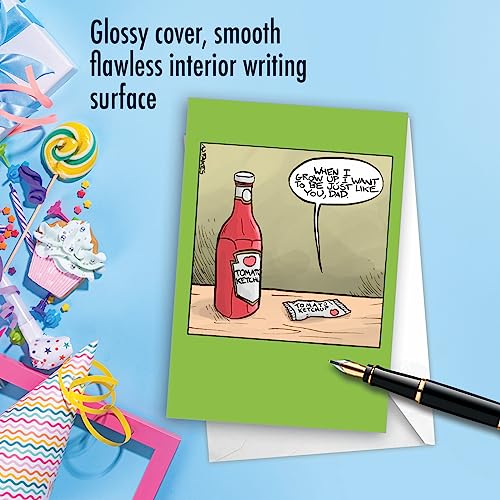 NobleWorks - 1 Funny Birthday Card Cartoons - Hilarious Comic Humor, Notecard with Envelope - Ketchup Dad C7290BFG