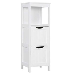 yaheetech bathroom floor cabinet, wooden storage cabinet with 2 drawers, multifunctional side organizer rack stand table, white