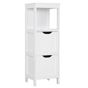 Yaheetech Bathroom Floor Cabinet, Wooden Storage Cabinet with 2 Drawers, Multifunctional Side Organizer Rack Stand Table, White