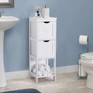 Yaheetech Bathroom Floor Cabinet, Wooden Storage Cabinet with 2 Drawers, Multifunctional Side Organizer Rack Stand Table, White