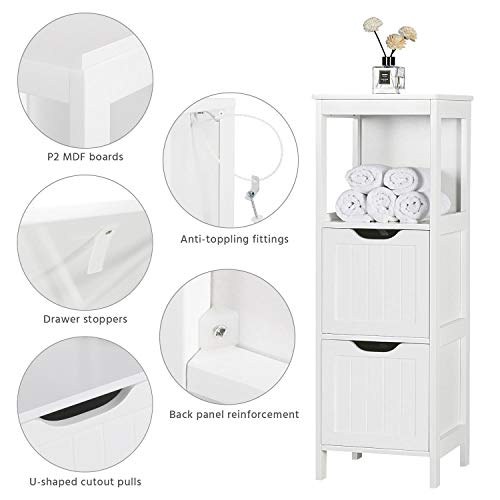 Yaheetech Bathroom Floor Cabinet, Wooden Storage Cabinet with 2 Drawers, Multifunctional Side Organizer Rack Stand Table, White