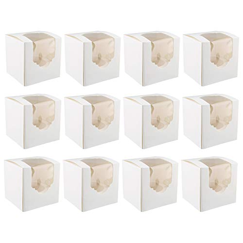 Spec101 Mini Cupcake Holders - 100 Pk Individual Cupcake Boxes with Inserts, 2.5 Inch To Go Cupcake Containers, White