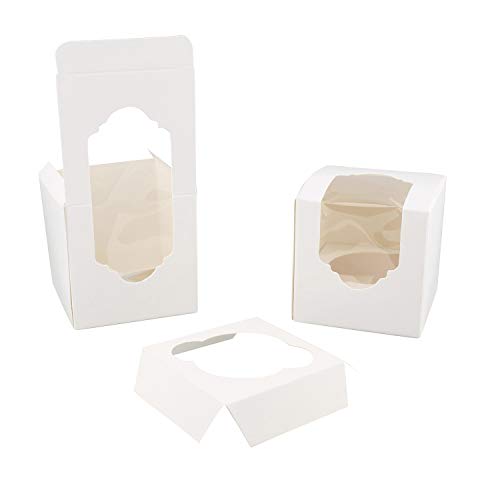 Spec101 Mini Cupcake Holders - 100 Pk Individual Cupcake Boxes with Inserts, 2.5 Inch To Go Cupcake Containers, White