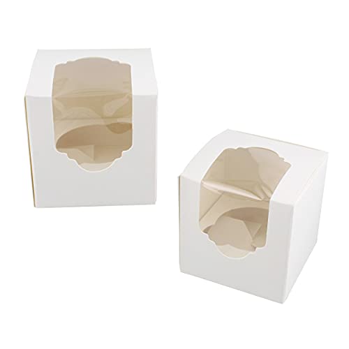 Spec101 Mini Cupcake Holders - 100 Pk Individual Cupcake Boxes with Inserts, 2.5 Inch To Go Cupcake Containers, White