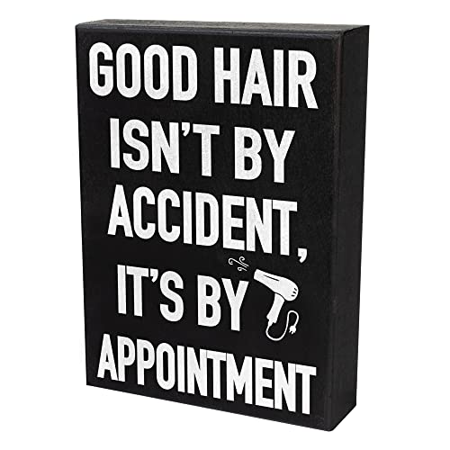 JennyGems Hairdresser Gifts, Good Hair Isn't By Accident It's By Appointment Wooden Sign, Gift for Hair Stylist, Shelf Decor and Wall Hanging, Made in USA