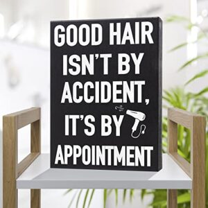 JennyGems Hairdresser Gifts, Good Hair Isn't By Accident It's By Appointment Wooden Sign, Gift for Hair Stylist, Shelf Decor and Wall Hanging, Made in USA