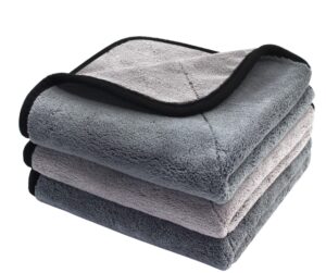 scrubit 3 pack microfiber cleaning towels for cars by scrub it- super absorbent plush towel quick car drying, non-scratch, double layer wash cloth to clean and shine your vehicle