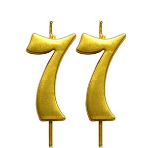 magjuche gold 77th birthday numeral candle, number 77 cake topper candles party decoration for women or men