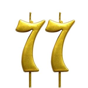 MAGJUCHE Gold 77th Birthday Numeral Candle, Number 77 Cake Topper Candles Party Decoration for Women or Men