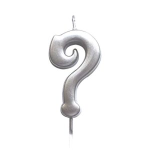 magjuche silver question mark birthday numeral candle, cake topper candles party decoration for women or men