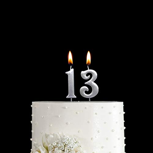 MAGJUCHE Silver 13th Birthday Numeral Candle, Number 13 Cake Topper Candles Party Decoration for Girl Or Boy