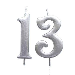 magjuche silver 13th birthday numeral candle, number 13 cake topper candles party decoration for girl or boy