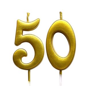 gold 50th birthday numeral candle, number 50 cake topper candles party decoration for women or men