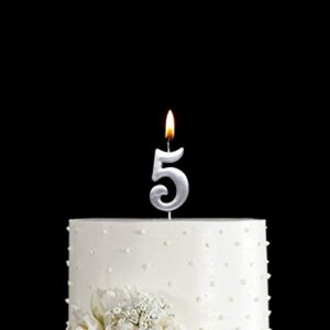 MAGJUCHE Silver 5th Birthday Numeral Candle, Number 5 Cake Topper Candles Party Decoration for Girl Or Boy