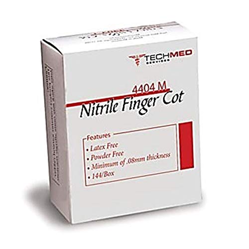 Dukal TEC 4404M Tech-Med Nitrile Finger Cot, Medium, 0.08 mm Thickness (Pack of 144)