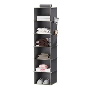 YOUDENOVA Hanging Closet Organizer and Storage, 6-Shelf Closet Hanging Storage Shelves,Grey