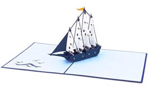 clipper ship 3d pop up greeting card - sailboat, ocean, happy birthday, just because, special days, retirement, graduation, friendship,anniversary card, unique gifts for men, women | pop card express (clipper ship pop up card)