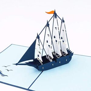 Clipper Ship 3D Pop Up Greeting Card - Sailboat, Ocean, Happy Birthday, Just Because, Special Days, Retirement, Graduation, Friendship,Anniversary Card, Unique Gifts For Men, Women | Pop Card Express (Clipper Ship Pop Up Card)