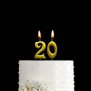 MAGJUCHE Gold 20th Birthday Numeral Candle, Number 20 Cake Topper Candles Party Decoration for Girl Or Boy