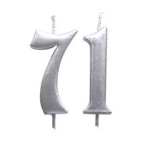 magjuche silver 71st birthday numeral candle, number 71 cake topper candles party decoration for women or men
