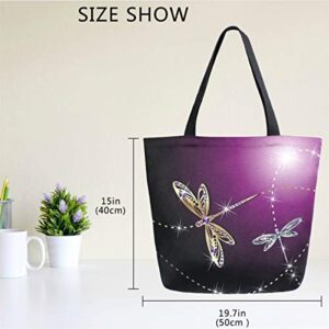 Naanle Dragonflies Canvas Tote Bag Large Women Casual Shoulder Bag Handbag, Dragonflies Reusable Multipurpose Heavy Duty Shopping Grocery Cotton Bag for Outdoors.