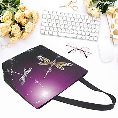 Naanle Dragonflies Canvas Tote Bag Large Women Casual Shoulder Bag Handbag, Dragonflies Reusable Multipurpose Heavy Duty Shopping Grocery Cotton Bag for Outdoors.