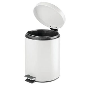 mDesign Modern 1.3 Gallon Round Small Metal Step Trash Can Wastebasket, Garbage Container Bin for Bathroom, Powder Room, Bedroom, Kitchen, Craft Room, Office - Removable Liner Bucket - White