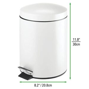 mDesign Modern 1.3 Gallon Round Small Metal Step Trash Can Wastebasket, Garbage Container Bin for Bathroom, Powder Room, Bedroom, Kitchen, Craft Room, Office - Removable Liner Bucket - White