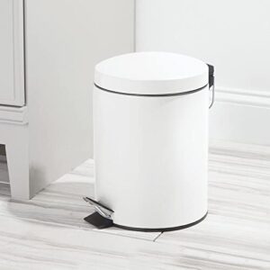 mDesign Modern 1.3 Gallon Round Small Metal Step Trash Can Wastebasket, Garbage Container Bin for Bathroom, Powder Room, Bedroom, Kitchen, Craft Room, Office - Removable Liner Bucket - White