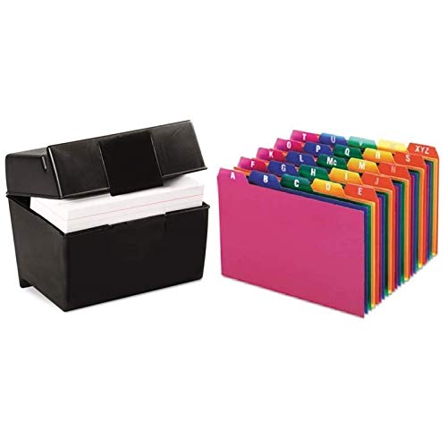 1InTheOffice Index Card Box 5x8 inch, Index Card Holder 5x8 400 Capacity & Index Card Guide Set, A-Z, 1/5 Tab,