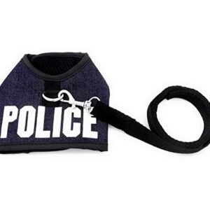 SMALLLEE_LUCKY_STORE Police Print Soft Mesh Denim Cat Harness and Leash Set for Walking Escape Proof Adjustable No Pull Choke Boy Small Puppies Kitten Rabbit Dog Harness Vest, Dark Blue L