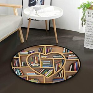 alaza bookshelf library back to school round area rug for living room bedroom 3' diameter(92 cm)