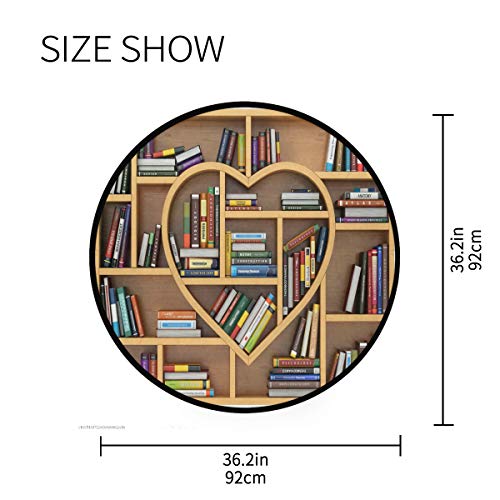 ALAZA Bookshelf Library Back to School Round Area Rug for Living Room Bedroom 3' Diameter(92 cm)