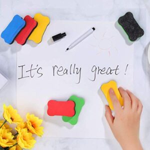 48 Pieces Magnetic Whiteboard Dry Eraser Office Erasers Bone Shaped Dry Erasers Fit for School, Home and Office, Red, Yellow, Blue and Green