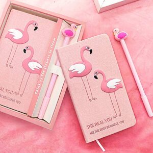 Flamingo Notebook Journal Gel Pen Set Trendy Flamingo Diary Notebook Pink Flamingo Gifts Set for School Office Supplies Girls Kids Birthday Gift