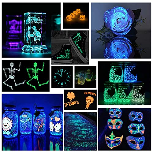 Glow in The Dark Powder 12 Colors Epoxy Resin Dye Luminous Pigment Safe Long Lasting for Fine Art, DIY Nail Art, Colorant, Acrylic Paint, DIY Crafts and Theme Party, 0.7oz Each