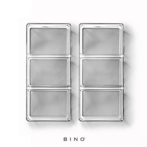 BINO | 3-Compartment Plastic Drawer Organizer, Light Grey - 2 Pack | THE ARTISAN+ | Multi-Use Storage Bins | Silicone Base, Non-Slip Rubber Feet | Makeup Organizer for Vanity | Desk Organizers