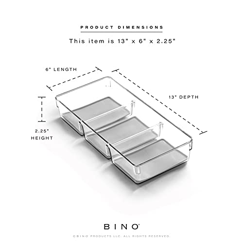 BINO | 3-Compartment Plastic Drawer Organizer, Light Grey - 2 Pack | THE ARTISAN+ | Multi-Use Storage Bins | Silicone Base, Non-Slip Rubber Feet | Makeup Organizer for Vanity | Desk Organizers