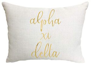 sorority shop alpha xi delta pillow – gold script design, 12" x 16" lumbar pillow sorority