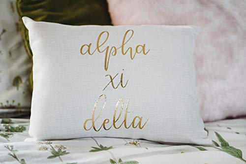 Sorority Shop Alpha Xi Delta Pillow – Gold Script Design, 12" x 16" Lumbar Pillow Sorority