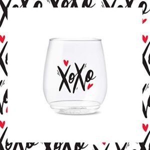 TOSSWARE POP 14oz Vino XOXO Series, SET OF 6, Premium Quality, Recyclable, Unbreakable & Crystal Clear Plastic Printed Glasses