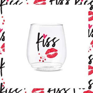 TOSSWARE POP 14oz Vino XOXO Series, SET OF 6, Premium Quality, Recyclable, Unbreakable & Crystal Clear Plastic Printed Glasses