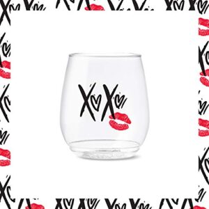 TOSSWARE POP 14oz Vino XOXO Series, SET OF 6, Premium Quality, Recyclable, Unbreakable & Crystal Clear Plastic Printed Glasses