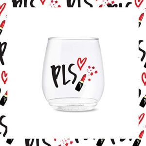 TOSSWARE POP 14oz Vino XOXO Series, SET OF 6, Premium Quality, Recyclable, Unbreakable & Crystal Clear Plastic Printed Glasses