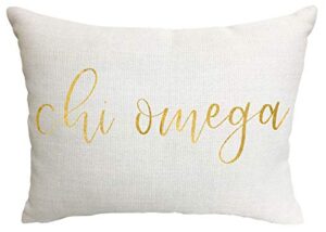 sorority shop chi omega pillow – gold script design, 12" x 16" lumbar pillow sorority
