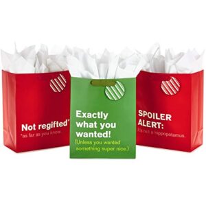 "hallmark 13"" large christmas gift bag bundle with tissue paper, funny holiday (pack of 3, red and green)", large humor bundle (5xgb4898)